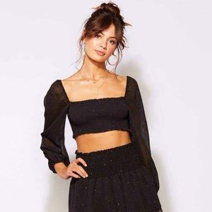 Planet Blue 🌙 Blue Life Crop Top XS - Black/Mesh